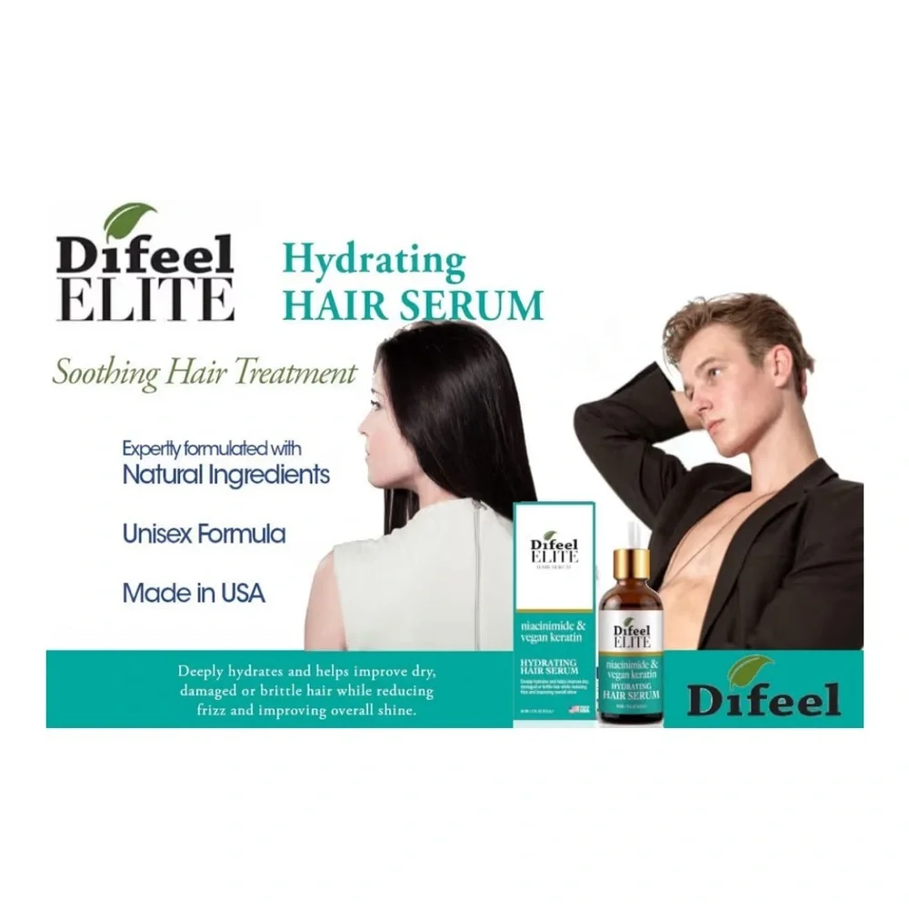 Difeel Elite Niacinamide + Vegan Keratin Hydrating Hair Serum for Growth - 2 oz.